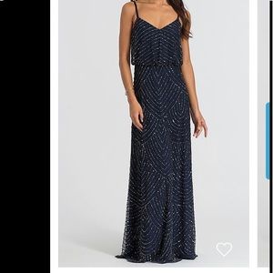 NWT Adrianna Papell Navy Art Deco Beaded Gown